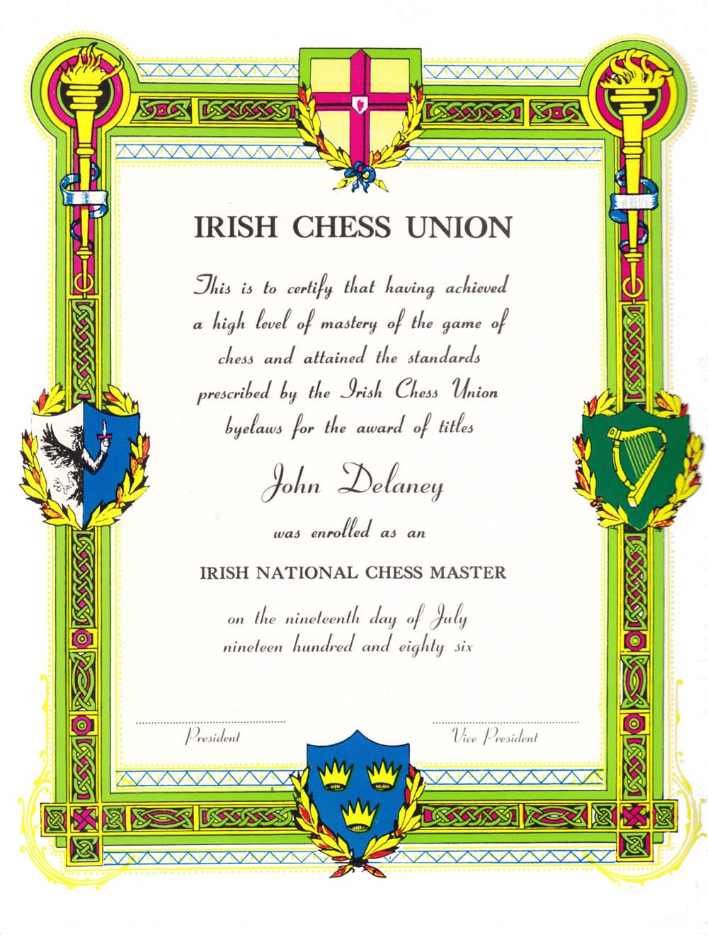 Irish National Master certificate